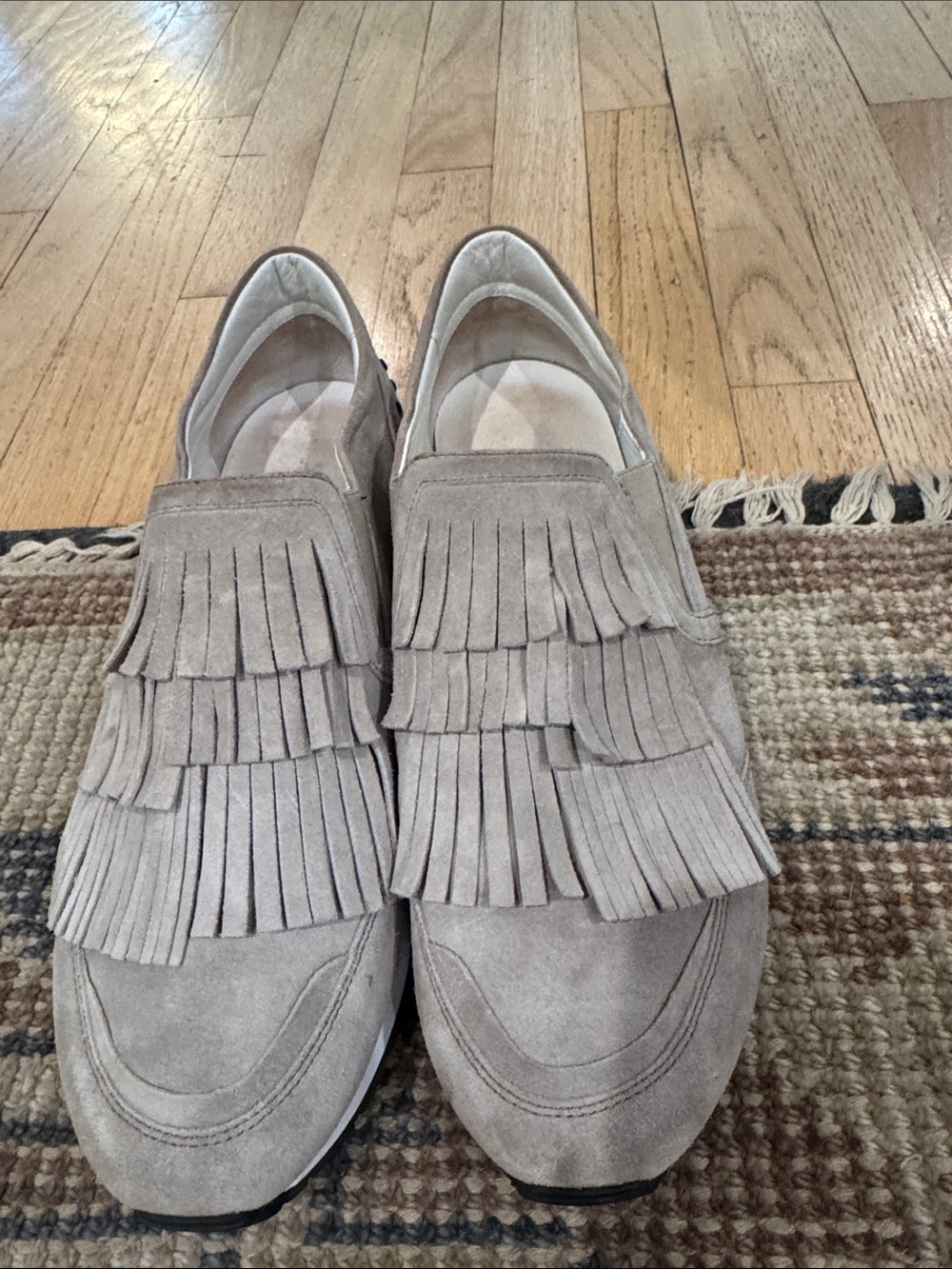 Fringed Slip-On Suede Loafers - Taupe moccasin sneaker